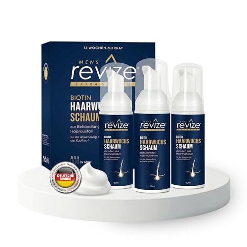 REVIZE Men’s Haarschaum zur Stimulation des Haarwachstums 3 x 60 ml - Gegen Haarausfall & für spürbar kräftigeres Haar - Mit Biotin & Aloe Vera Komplex - 3-Monats-Kur für Männer