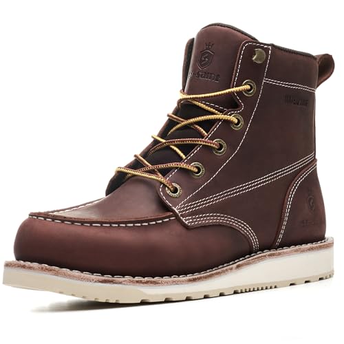 SL-Saint Handgefertigte Wasserdichte Weiche Moc Toe Stiefel Klassische Echtlederstiefel Knöchel (RotBraun Keil, Erwachsene, Herren, 44, Numerisch, EU Schuhgrößensystem, M)