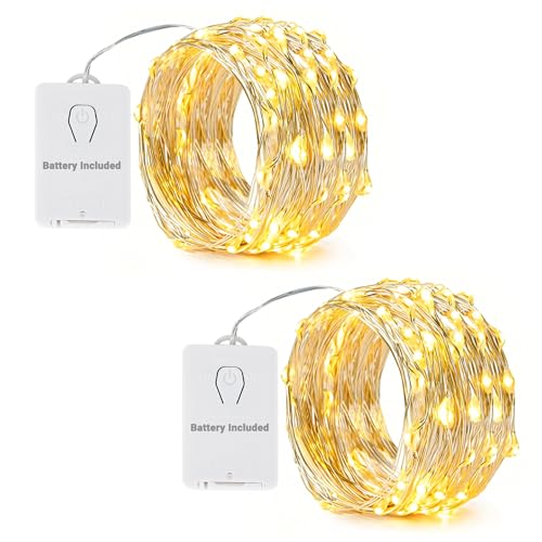 NEXVIN 2 Stück 6M 60 LED Lichterkette Batterie, Weihnachten Lichterkette Kupfer, Drahtlichterkette Warmweiß mit 8 Modus und Timer, Lichter Flasche Dekoration für Weihnachten, Party, Hochzeit