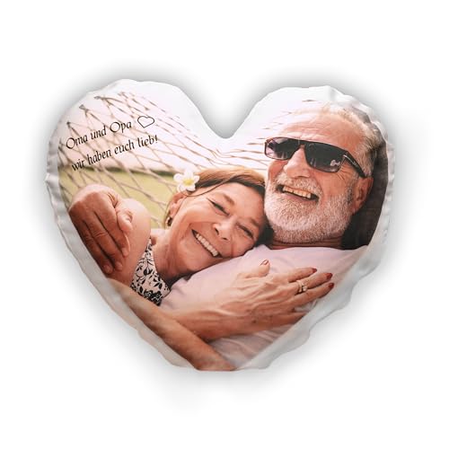 LOOXIS Personalisiertes Herz-Kissen mit Foto & Text Bedruckt, selbst gestalten – 44x40 cm, Weiß - Geschenkidee Männer und Frauen, Jahrestag, Geburtstag, Valentinstag – Texturierte Oberfläche