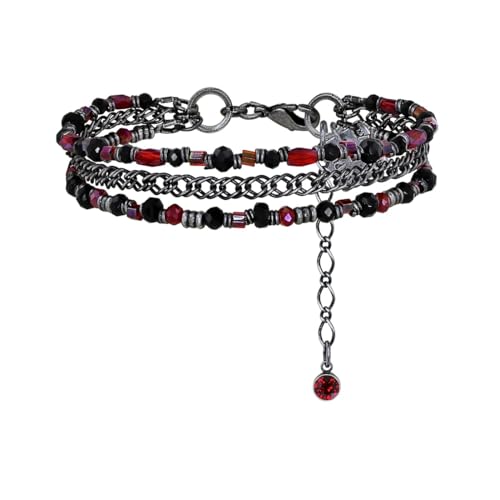 Konplott: dreiteiliges Armband Soft Temptations, feines Armband mit Kristallkugeln und Glasperlen, für Damen/Frauen (rot)