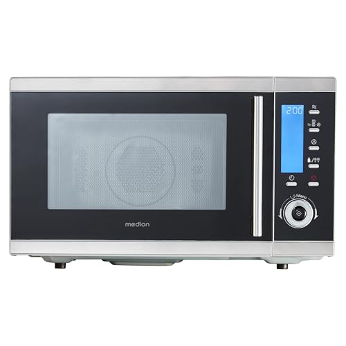 MEDION MD 15501 4 in 1 Mikrowelle mit Grill (25 Liter, 900 Watt, 1100 Watt Grill, 2500 Watt Heißluft, 10 Automatik-Programme) silber