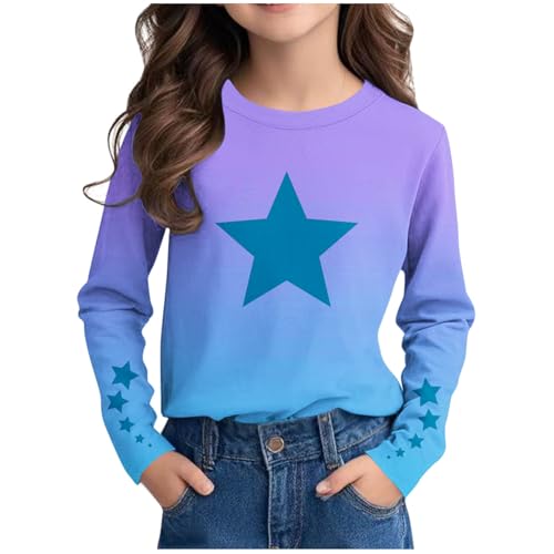 NZYIHAO Langarmshirt Mädchen 3D Stern Druck Pullover Mode Scoop-Ausschnitt Sweatshirt Locker Longsleeve Pulli Klassisch Langarm Tshirt Leichte Baumwolle Oberteile Bequem Basic Top 3-14 Jahre