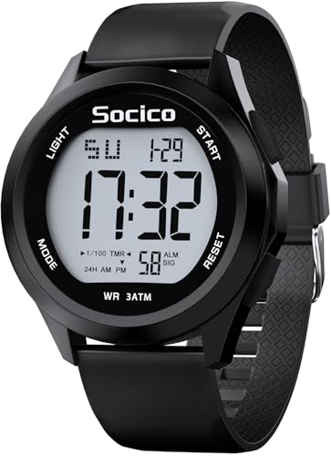 SOCICO Herren Digitaluhr Sport Militär Uhren wasserdichte Outdoor-Chronographen-Armbanduhren für Männer mit LED Beleuchtung Alarm Datum (Schwarz)