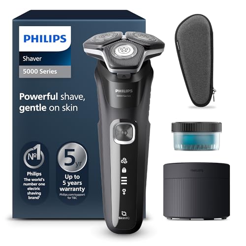 Philips Shaver Series 5000 – Elektrischer Nass- und Trockenrasierer für Herren mit ausklappbarem Trimmer, Reinigungsstation, Reinigungskartusche & Reiseetui (Modell S5898/50)