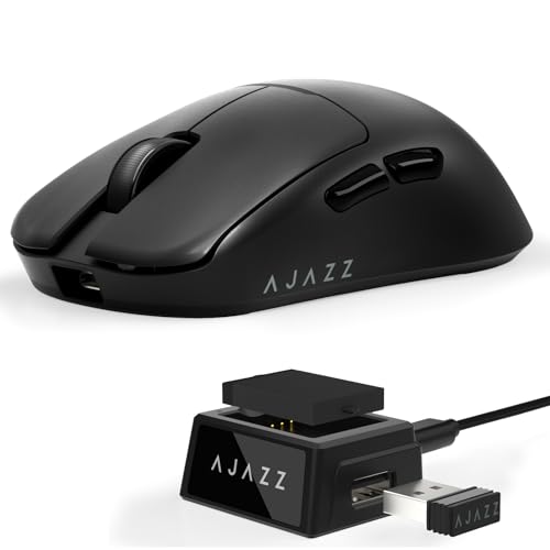 FREEWOLF X AJAZZ AJ159 V2 Kabellose Gaming-Maus, Hot-Swap-Akku, 3-Mode (2,4G/BT/Kabelgebunden), PAW3395 Sensor, 54g Leichtgewicht, bis zu 32.000 DPI, 1000Hz Polling-Rate (Schwarz-A)
