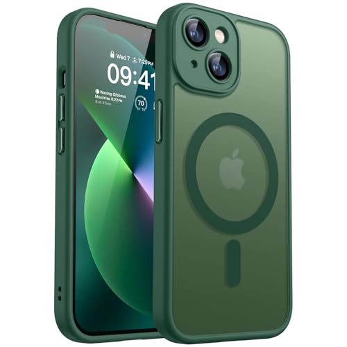 CANSHN für iPhone 13 Mini Hülle mit Kameraschutz für Magsafe (TOP Militärschutz & Magnetkraft) Extrem Haltbarkeit Hülle iPhone 13 Mini Case Stoßfest, Dunkelgrün