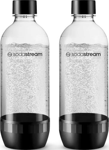 sodastream 1L Tritan Kunststoffflasche - Kompatibel mit TERRA, ENSO, GAIA, ART Wassersprudler, BPA-freie Wasserflasche, spülmaschinengeeignete Sprudelflasche, Farbe: Schwarz, 2er-Pack