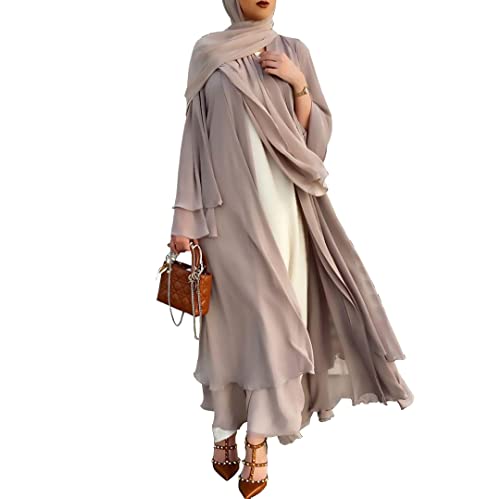 Frauen Muslimisches Gebet Chiffon Offenes Kleid Abaya Dubai Türkei Islam Kaftan islamischer Ramadan Eid Mubarak Frauen Robe mit Hijab