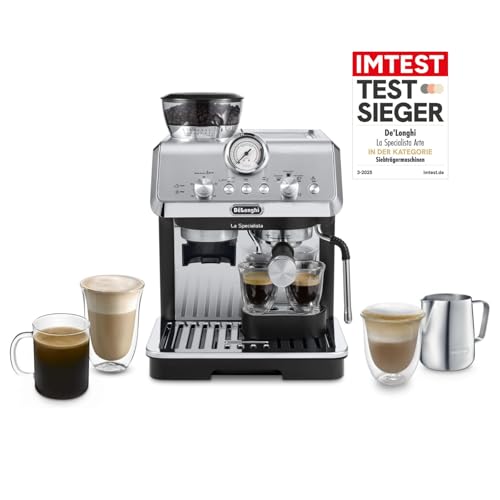 De'Longhi Siebträgermaschine La Specialista Arte EC9155.MB, Espressomaschine mit Mahlwerk, 8 Mahlgrade, 15 Bar, 3 Temperaturen, Milchschaumdüse, 1550W, 1,7L Tank, Edelstahl/Schwarz inkl. Barista-Kit