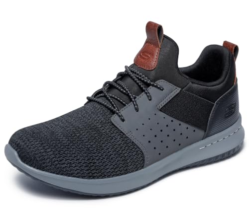 Skechers Herren Delson Camben Sneaker, Black Gray Mesh W Synthetic, 43 EU