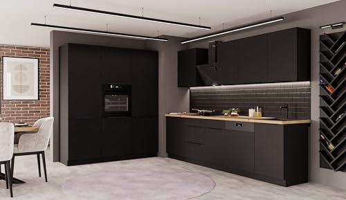 Kuechen-preisbombe Küche Siena 280 + 180 cm Küchenzeile Küchenblock Einbauküche Schwarz matt