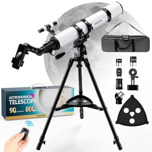 Astronomie Teleskop für Erwachsene & Anfänger - 90mm Öffnung 800mm Refraktor mit 32X-240X Vergrößerung, stabilem Eisenstativ, Smartphone-Adapter & Rucksack - für Mond, Planeten & Sternebeobachtung