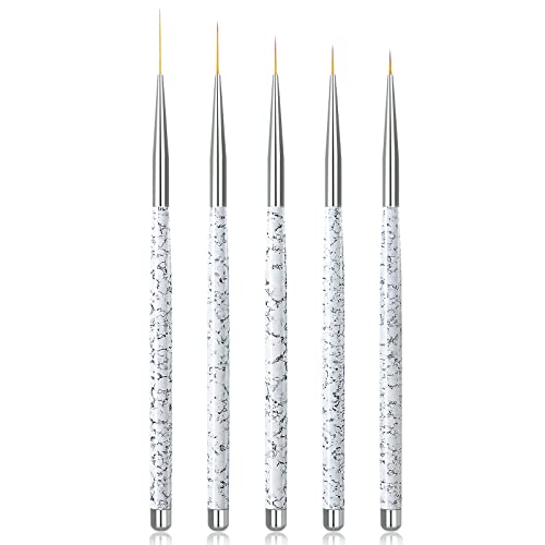 Sularpek Nagel Pinsel Dünn, 5 Stück Nagel Art Liner Pinsel, Professional Nailart Pinsel Fineliner, Nageldesign Pinsel, Extrem Feine Borsten für DIY Nail Art Salon und Heimgebrauch (Weiß)