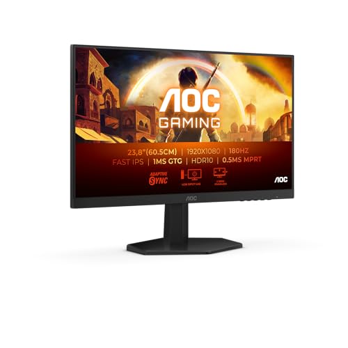 AOC 24G42E 23.8 Zoll FHD Gaming Monitor, 180Hz, Fast IPS Panel, 0.5ms MPRT, Adaptive Sync, HDR10, G-Sync Compatible, (1920x1080 HDMI 1x 2.0 DP 1x 1.4) Schwarz