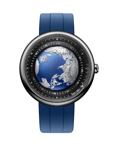 CIGA Design Automatik Uhr Herren - Blue Planet Armbanduhr mit Fluorkautschuk Armband(Titan)