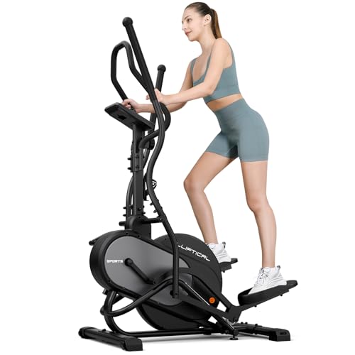 THERUN Crosstrainer für zuhause, 3-in-1 Ultraleise Magnetisch Stepper Ellipsentrainer für zuhause mit 16 Widerstandsstufen, 8 kg Schwungrad, Pulssensor, 45°-Kletterschrittbewegung (Dunkelgrau)