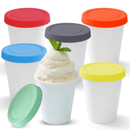 Zinueen 6er-Set Eisbehälter für Speiseeis 250ml, Gefrierdosen mit farbigen Deckeln, BPA-frei für selbstgemachtes Eis - Eisbecher mit Deckel zur Lagerung