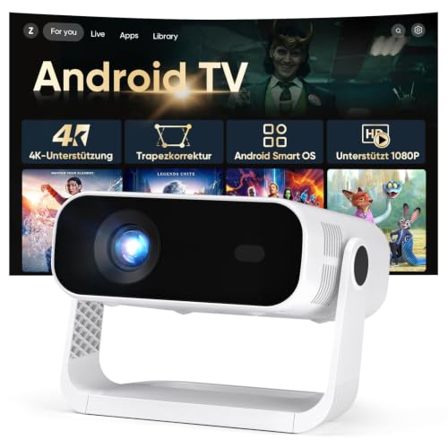 2026 Neuer Smart Mini Beamer Integrierte APP, Android 14, Unterstützt 1080P und 4K-Dekodierung, Automatische Trapezkorrektur, WiFi6 & BT5.2 ,Beamer 4K Heimkino für Handy/HDMI/PC