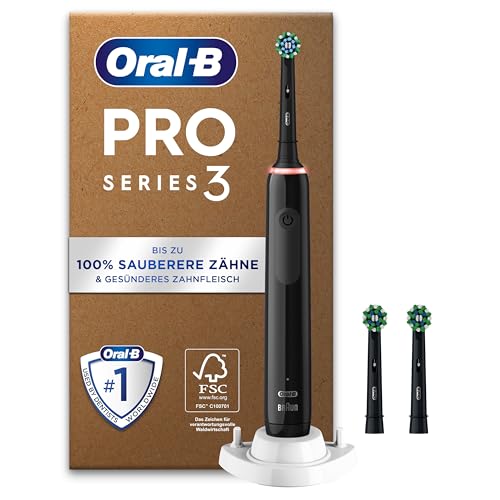 Oral-B Pro Series 3 Plus Edition Elektrische Zahnbürste, Electric Toothbrush, PLUS 3 Aufsteckbürsten, 3 Putzmodi, 360 Grad Andruckkontrolle für Zahnpflege, Designed by Braun, Schwarz