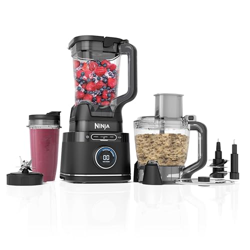 Ninja 3-in-1 Detect Power Blender Processor Pro, kraftvolle 1200W Küchenmaschine, Single Serve & Knethaken, 1x Single Serve Tasse, Krug, Teig, mischen & hacken, Schwarz, TB401EU