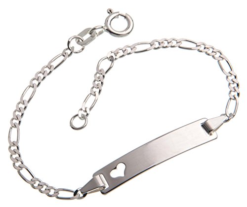 Silberketten Store Baby- & Kinder ID Armband mit Herz inkl. Gravur & Geschenksäckchen I aus 925 Silber gefertigt I nickelfrei für Allergiker geeignet I 10 verschiedene Schriftarten I 14 cm