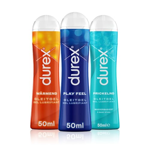 Durex Play Gleitgel Mixpack – 3er Set Wasserbasiertes Intimgel für sie & ihn | Kondom- & Toy-geeignet | Intensiv, Wärmend & Aloe Vera Massage-Gel | Diskret, Hautfreundlich, Leicht Abwaschbar