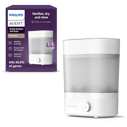 Philips AVENT Babyfläschchen-Sterilisator und -Trockner Premium, entfernt 99,9% der Bakterien, chemikalienfrei, Kapazität für 6 Fläschchen/Sauger/Zubehörteile, Modell SCF293/00