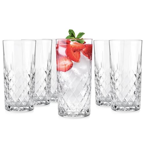 Glasmark Krosno Wassergläser Gläser Trinkgläser Set Longdrink Cocktail Gin Wasser Longdrinkgläser Cocktailgläser, Spülmaschinenfest Transparent Mit Kristall Effekt 6 x 300ml, Hohe