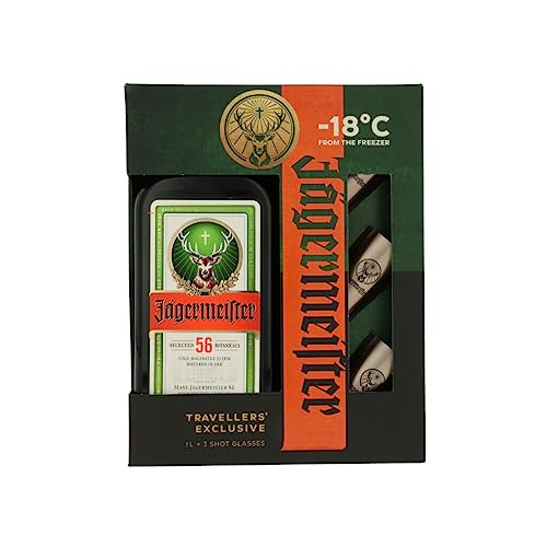 Jägermeister TRAVELLERS' EXCLUSIVE 35% Vol. 1l in Geschenkbox mit 3 Metal Shot Cups