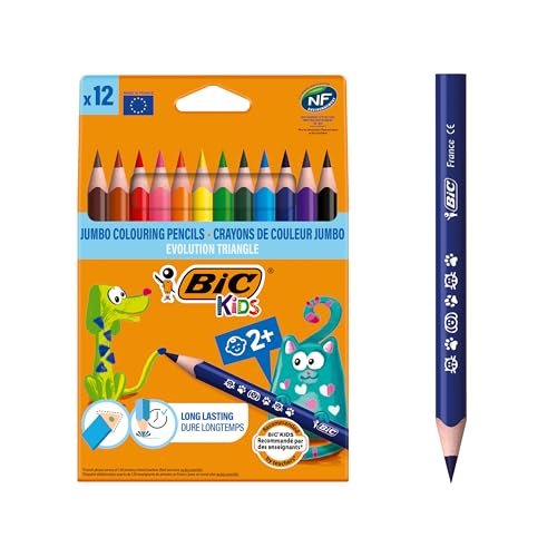 BIC Kids Buntstifte ECOlutions Evolution, Farbstifte Kinder, Ergonomische Dreikant-Malstifte zum Malen in 12 Farben, im Karton Etui, ab 2 Jahre