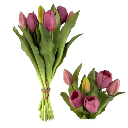 G.blümt Tulpen künstlich, Tulpenstrauß Real Touch wie echt, Kunstblumen Tulpenbund 7 Stück (Rose Lavender)