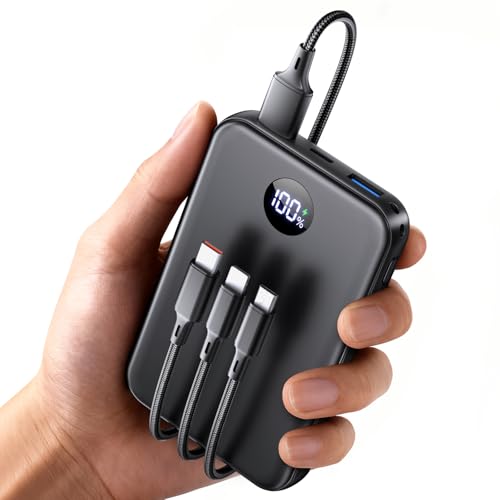 Power Bank 27000mAh, Ultra Kompakte Powerbank Schnellladen mit 3-in-1 Kabel