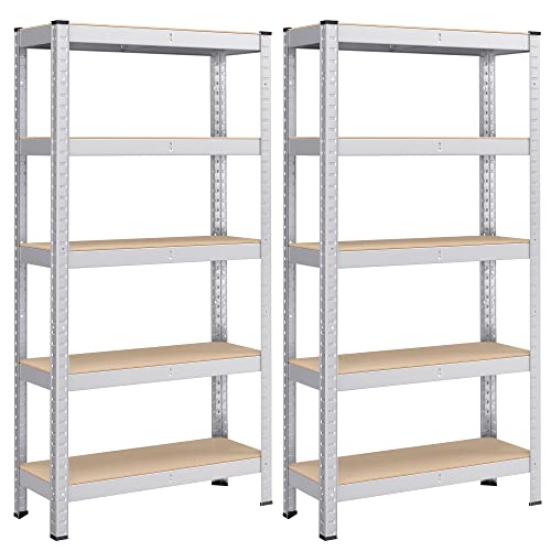 SONGMICS Schwerlastregal, 2er Set, Kellerregal, Lagerregal, 30 x 75 x 150 cm, Regal mit Stahlgestell, bis 650 kg belastbar, 5 verstellbare Ablagen, silbern GLR030E02