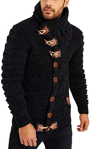 Leif Nelson Herren Strickjacke Schwarz Größe L mit Knöpfen Regular Fit, Männer Cardigan Langarm Design, ideal für Casual und Business-Looks