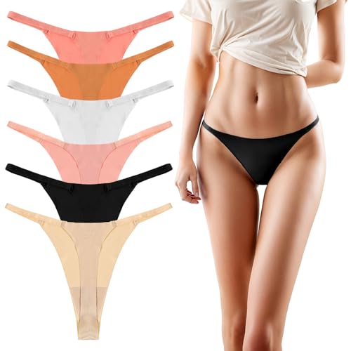Yolev 6er-Pack Unsichtbare Strings String Tanga Damen Seamless Slips Nahtlose Unterwäsche Damen Niedrige Taille Atmungsaktiv Tangas Slip Sexy Unterhosen Strings & Tangas für Frau (Mehrfarbig, L)