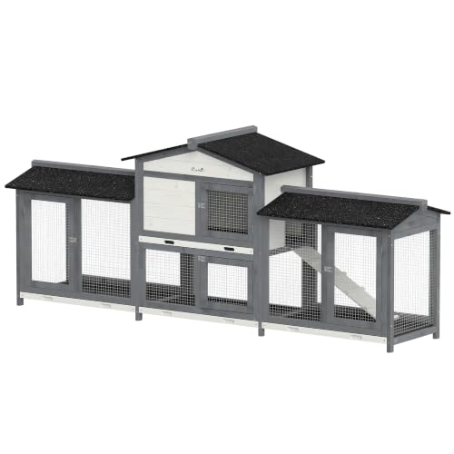 PawHut Hasenstall Holz Winterfest 2-4 Zwergkaninchen 230 x 53 x 93,5 cm