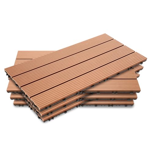 Jaxguom 12 Stück WPC Terrassenfliesen, 30x60 cm WPC Fliesen,Gartenfliesen mit Klick-System,Terrassendielen Balkonfliesen Klickfliesen,Terrassendielen Wasserfest für Terrasse,für 2m² Braun