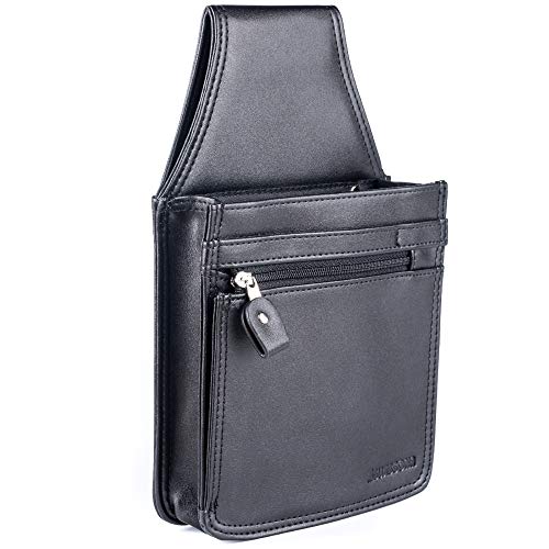 SWISSONA Kellnertasche schwarz aus strapazierfähigem Kunst-Leder – Kellner Geldbörse/Hüfttasche/Holster – praktisches Bedienungs-Zubehör, für den professionellen Gebrauch