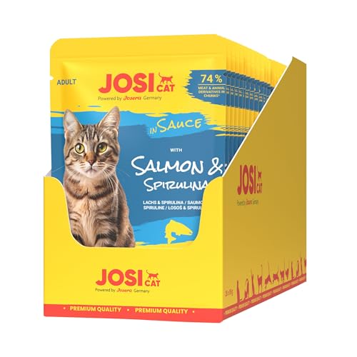 JosiCat with Salmon in Sauce (28 x 85 g) | Adult | Premium Nassfutter für ausgewachsene Katzen | Mit feinem Lachs in Sauce | Ohne Zusatz- & Konservierungsstoffe | 28er Pack