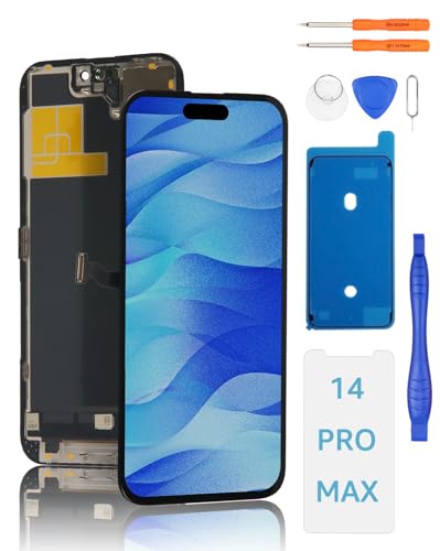 Yodoit für iPhone 14 Pro Max 6.7 Zoll LCD Display FHD Touch Bildschirm Digitizer mit Reparatur Kit, Schutzfolie, Kompatibel mit Modell A2651, A2893, A2896, A2895, A2894