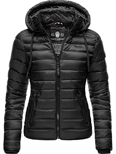 Navahoo Damen leichte Übergangsjacke Steppjacke mit Kapuze Lulana Schwarz Gr. L