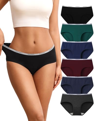 INNERSY Unterhosen Damen Baumwolle Slips Mehrpack Hipster Unterwäsche Set 6er Pack (M, Dunkle)