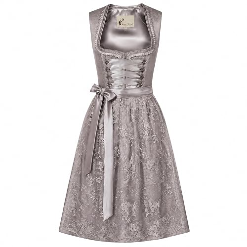 2tlg. Damen Dirndl Kleid A341, Grau, 34