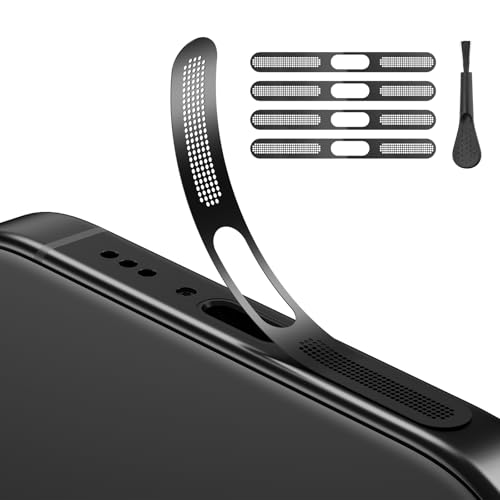 4er-Pack Staubdichter Mesh-Aufkleber für iPhone 16 Pro/16 Pro Max, inkl. 4 Reinigungstüchern & 1 Bürste – Präzisionsschutz für Lautsprecher, Ladeanschluss & Sensoren (Titan Schwarz)