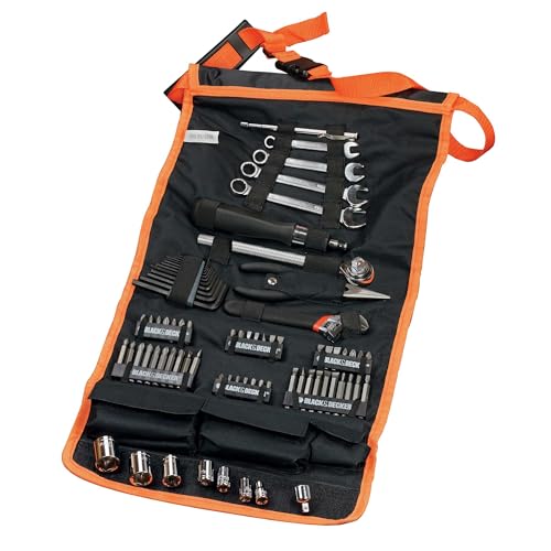 BLACK+DECKER Auto Zubehör-Set 77-teilig mit Drehmomentschlüsseln fürs Auto, Schraubendreher-Set Bit-Set für Auto Kfz Werkzeug-Set in einer Rolltasche mit Autowerkzeug-Zubehör - A7063