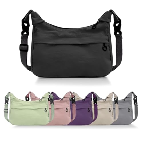 viiotu Umhängetasche Damen Crossbody Bag, Nylon Crossbody Tasche Damen Verstellbarer Schultergurt, Schultertasche für Alltag, Reisen und Arbeit (Schwarz)