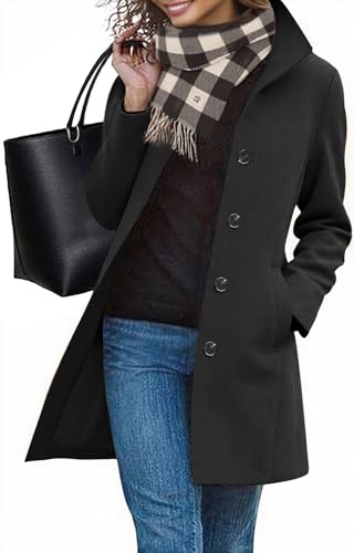RITOSTA Mantel Damen Wintermantel Lang Winterjacke Klassischem Wintercoat Revers Übergangsjacke Knielang Trenchcoat Elegant Jacke Herbst Winter Outwear mit Knopf(Schwarz,M)