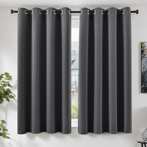 TOPICK Gardinen mit Ösen Wohnzimmer Vorhänge Blickdicht Blackout Curtains 175x140 cm 2er Set Verdunklungsvorhänge Fensterdekoration Übergardinen Schlafzimmer Ösenvorhänge Dunkelgrau