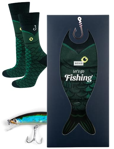 soxo Angler Geschenke Für Frauen Damen Socken Herren Lustige Geschenk Für Männer 40-45 Grüner Fisch